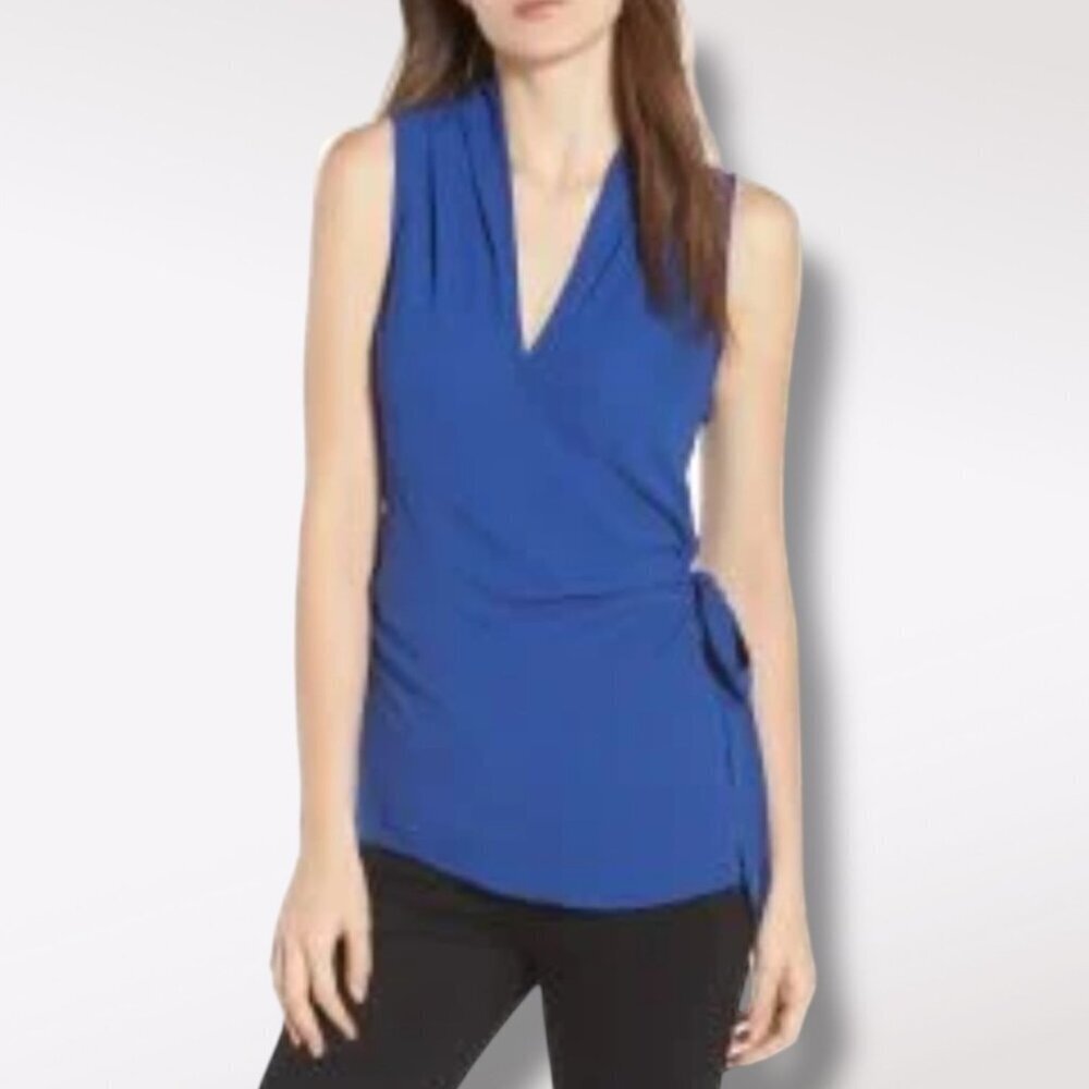 Trouve Blue Wrap Top Side Tie Blouse XS Flawed